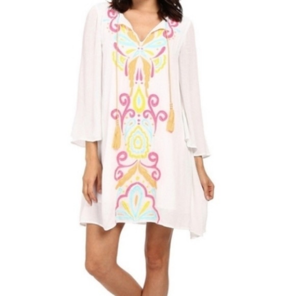 Lilly Pulitzer Ellie Tunic Dress Resort Embroidered Tassels White Neon - Picture 3 of 16